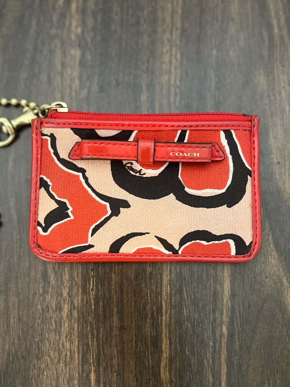 Coach Poppy Floral Mini Skinny ID Case Bow Zip Card Holder Keychain 💋